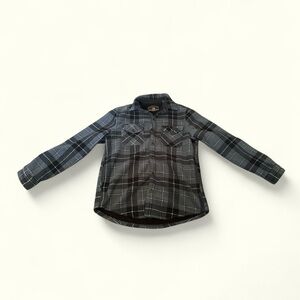 Freedom Foundry Men’s Sherpa Lined Flannel Shirt Jacket Gray Black Plaid Size S/